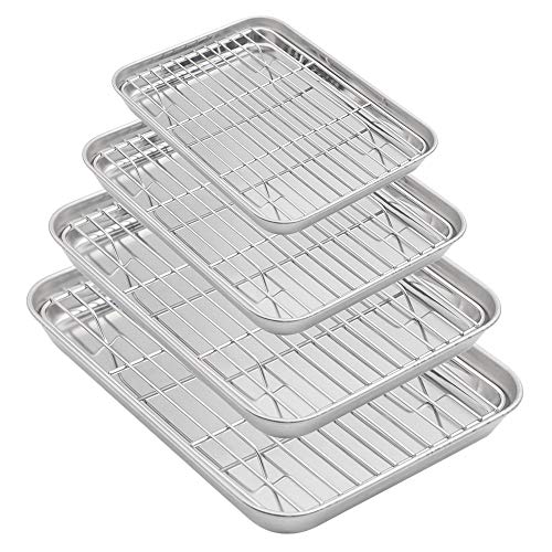 Aspire Baking Sheets and Racks Set, Stainless Steel Oven and Dishwasher Safe Wire Rack, Easy Clean-S + M + L + XL