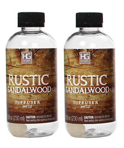 Hosley Set of 2 Premium Rustic Sandalwood Reed Diffuser Refills Oil 230 Milliliter 7.75 Fluid Ounce. Ideal Gift for Weddings spa Reiki Meditation Settings W1