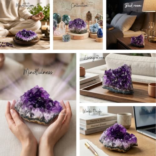 Image of Amethyst Crystal Stone Certified Cluster - Raw Amethyst Stone Original Certified for Energy Cleansing, Meditation, Chakra Balancing, Healing and Decoration Gift