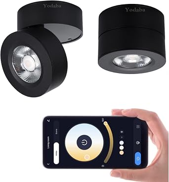 Indoor Ceiling Spotlight Dimmable -Tuya Smart Life Surface Mounted Adjustable Directional 12W LED COB Art Lighting-Hard Wired Ceiling Downlight for Background wall DisplayBlack, 3.90"*2.84"