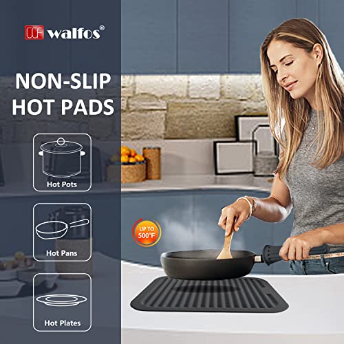 Walfos Trivets For Hot Dishes, Multi-Purpose Silicone Trivet, Heat Resistant Pot Holders For Kitchen, Non-Slip Hot Pads For Hot Pots And Pans, Quartz Countertops, 4 Pack, Black #TOP4