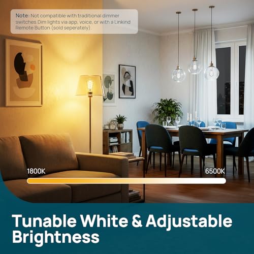 Image of Linkind Matter Smart Edison Light Bulbs, ST19 (58) Vintage Bulbs, 1 Pack | RGB Color Changing, Work with Alexa /Apple Home /Google, 2700K-6500K Warm White to Daylight, E26 LED Filament, 2.4G WiFi, 850LM