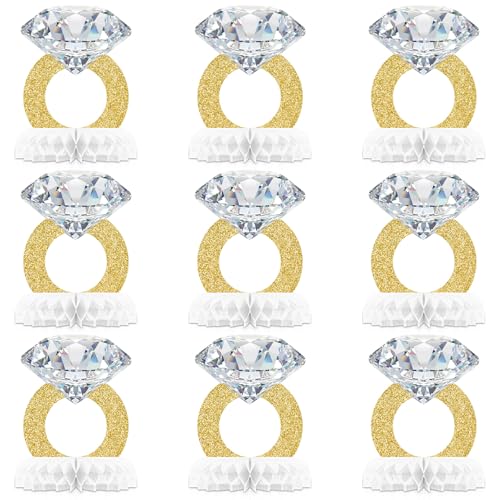 Image of Faccito 9 Pcs Diamond Ring Centerpiece Engaged Diamond Rings Decor for Bachelorette Party Engagement Party Bridal Shower Wedding Anniversary Decoration Supplies