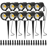 AHSELLUS 10 Pack Low Voltage Landscape Lights LED 5W Landscape Lighting with connectors AC/DC 12V-24V Outdoor Spotlight IP66 Waterproof Tree Flag Lights Warm White Spotlights for Yard Garden Pathway