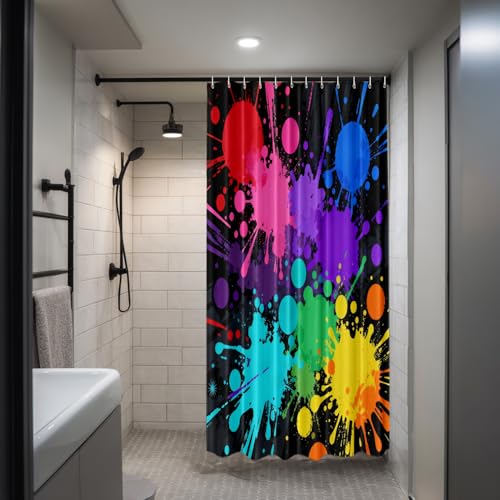 Rideau de douche abstrait multicolore en polyester imperméable 152x183cm avec crochets - 5