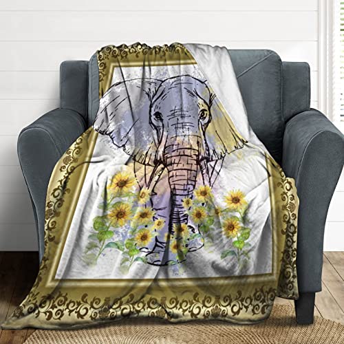 Elephant And Sunflower Blanket, Soft Fluffy Flannel Plush Throw Blanket , Cozy Blankets For Bed, Couch, Sofa, Travel And Outdoor 50"X40" Inches #TOP4