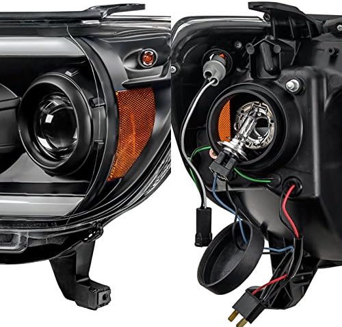 Detailed view of the projector lens and the rear of the headlight showing wiring connections.