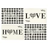 Artoid Mode Love Family Together Home Buffalo Plaid Placemats for Dining Table, 12 x 18 Inch Holiday Vintage Thanksgiving Washable Table Mat Set of 4