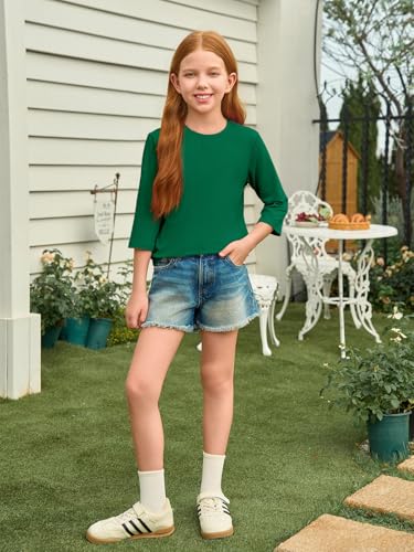 Image of Haloumoning Girls Casual 3 /4 Sleeve T Shirts Kids Crewneck Tops Fashion Tees 5-14 Years