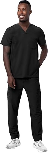 Miniatura 5 de Adar Addition - Conjunto de ropa quirúrgica para hombre, camiseta elástica y elegante con cuello en V y pantalones cargo médicos, 11 bolsillos