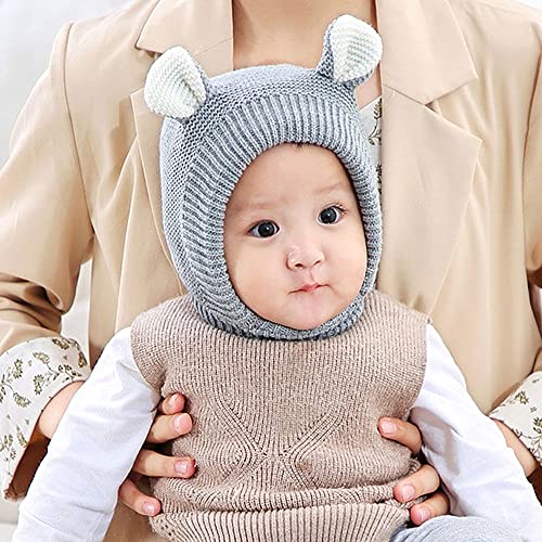 Scarf Woolen Earflap Hood Warm Skull Knit Caps，Crochet Earflap Pilot Hats Beanie Cap For Toddlers Baby Girls And Boys (Hat-Grey) #TOP1