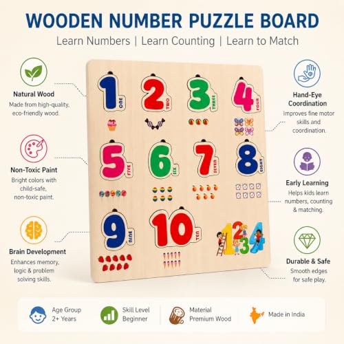Image of Wooden Name Puzzle for Toddlers 2+ Years | Montessori Letter Matching & Name Recognition Learning Toy | Alphabet Educational Puzzle for Preschool Boys & Girls (Numbers)