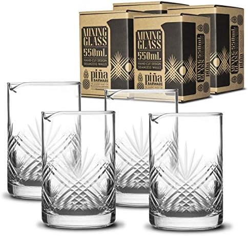 Piña Barware Seamless Hand Cut Mixing Glass - 550mL / 18oz - Professional Bartending Commercial Glassware - 4-piece Commercial Bar Pack - Thumbnail 5