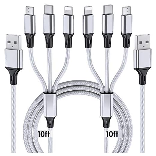 Multi Charging Cable, 10ft 2Pack Multi Phone Charger Cable Braided Universal 3 in 1 Charging Cord Extra Long Multiple USB Cable with USB C, Micro USB Port Connectors for Cell Phones and More