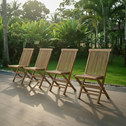 Teck'Attitude Chaises de Jardin Pliantes en Teck Massif Java (Lot de 4)