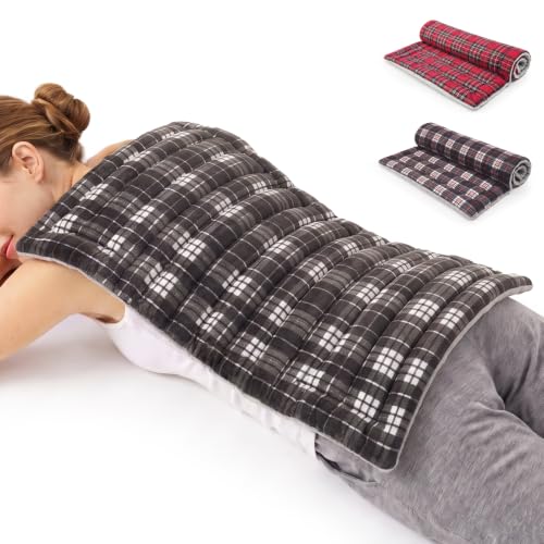 Image of Extra Large Microwave Heating Pad for Back, 24.4 X 14.17 Tartan Grey | Moist Heat Pad for Neck and Shoulders, Warm Compress Therapy for Stomach Pain Relief, Gift for Women