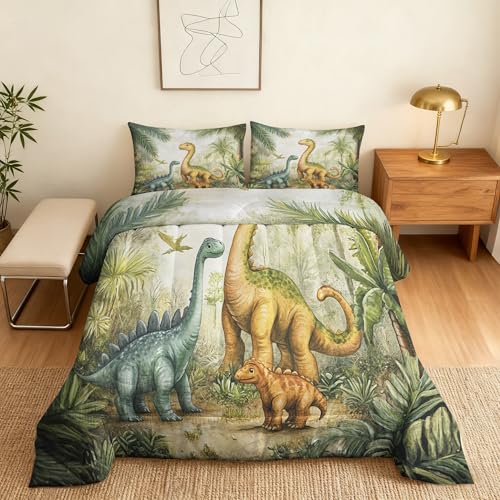 Generisch Dinosaurier Bettdecke 135x200 4 Jahreszeiten, Ohne Bezug, 1 Kissenbezug 80x80, Dschungel Dino Motiv Wende Steppdecke, Schlafzimmer Deko, Geschenke, Superweich - SundE1101