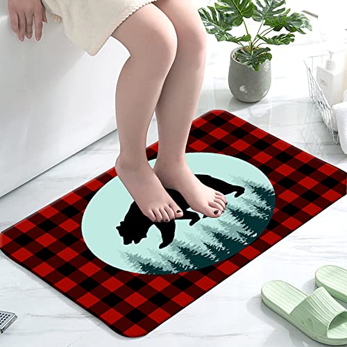 Rustic Bear and Forest Plaid Memory Foam Bath Mat #TOP23