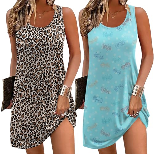 Image of Ekouaer Nightgowns for Women 2 Pack Sleeveless Sleepwear Tank Sleep shirts Chemise Nightshirt S-XXXL