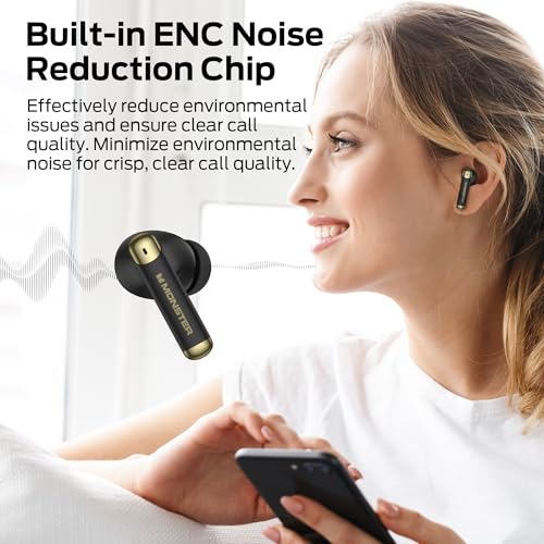 Image of Monster Wireless Earbuds, Bluetooth 6.0 in-Ear Headphones with Charging Case, Stereo Earphones Deep Bass Sound, Built-in Mic, Clear Call, Water Resistant Design for Sports Black