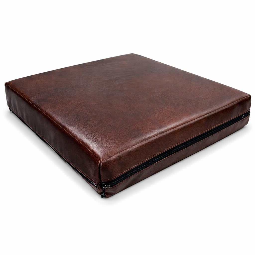 TOP STYLE COLLECTION Dark Brown Faux Leather Fabric Seat Cushions for Sofa Dining Games Office Chair Seat Pads Replacement Luxury Feel Like Leather Premium Memory Foam Insert (16” x 18” x 3”)