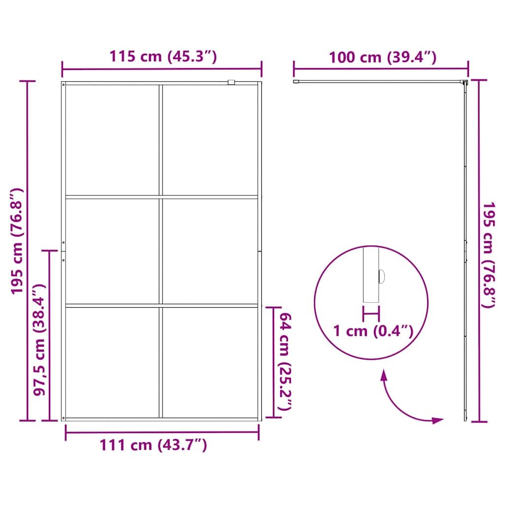 Fengshui Mampara de ducha de cristal templado transparente, 115 x 195 cm | Cristal de seguridad de 5 mm, marco de aluminio, perfil ajustable, fácil de limpiar