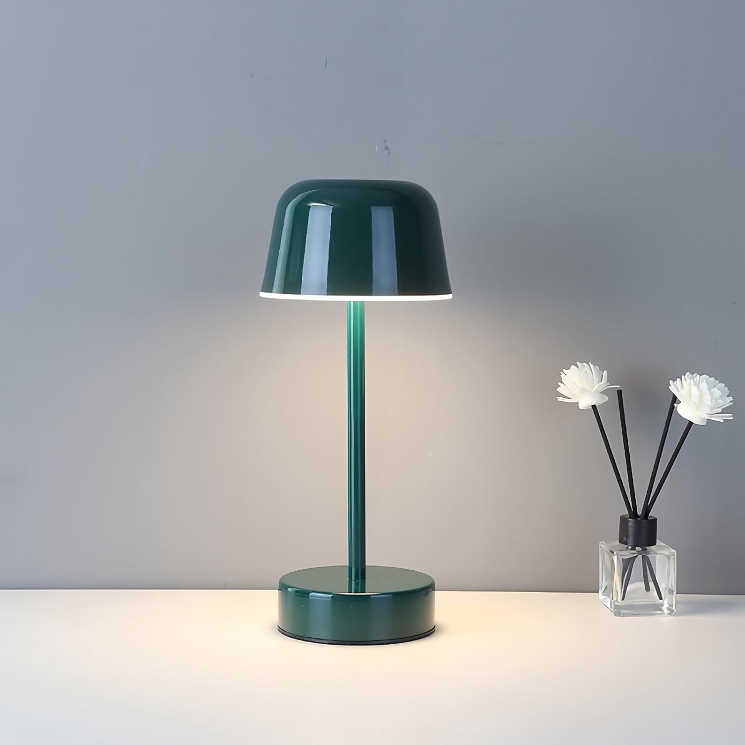 EaEa Lampe de Table LED Sans Fil, Lampe de Table Champignon Dimmable Tactile 3000K/4000K/5000K, Lampe de Chevet en Métal Rechargeable USB pour Salon, Chambre à Coucher, Hôtel,Vert