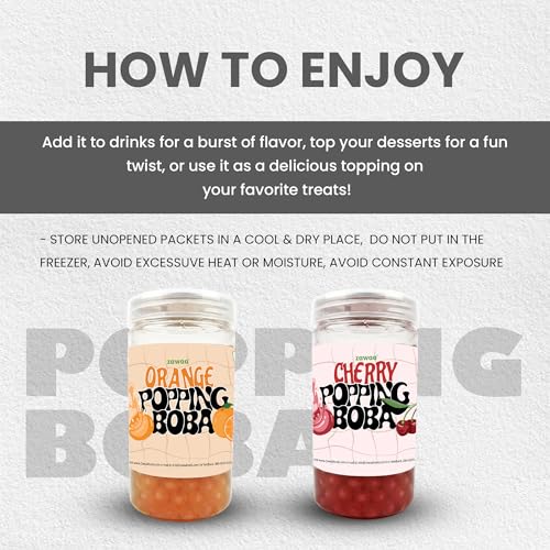 Image of Zawaa Boba Tea Assorted Popping Boba Pearls - Orange & Cherry | 300g Each (Pack of 2) | Bursting Bubble Tea Pearls