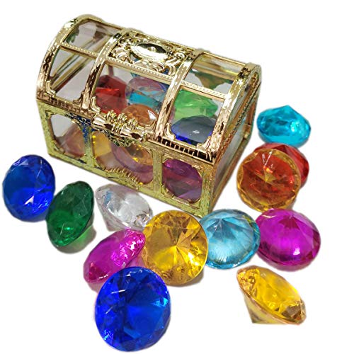 CHENYU Diving gem Pool Toys Sand Toys,14 Color Diamond Treasure Chest Summer Swimming gems Pirate Diving Toy Set Underwater Swimming toyChildren's Game Gifts for Boys and Girls (Golden)