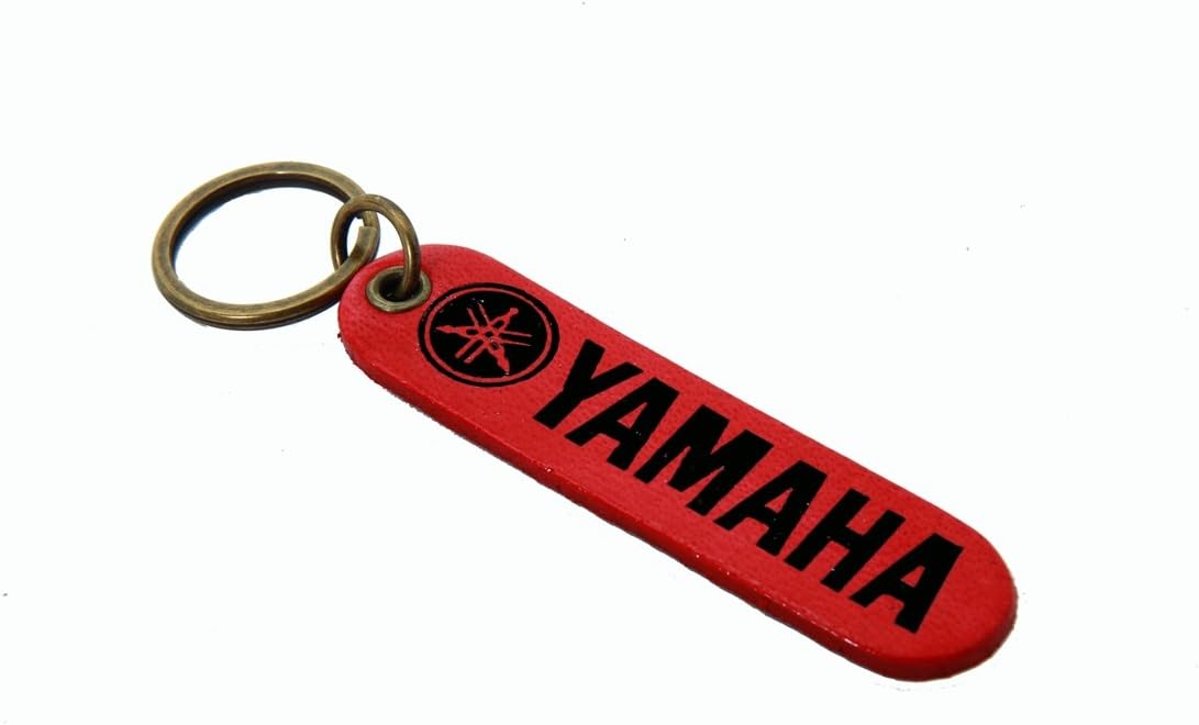 RED GENUINE LEATHER YAMAHA MOTORCYCLE KEYCHAIN KEYRING HOT STAMPING