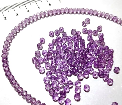 Image of GoSetGet! 4mm Rondelle /Tire (1000 Pcs) LITE Purple Crystal Macrame Plastic Beads for Arts, Crafts & Decoratives-High Sparkle Cutting Crystal Beads for Macrame, Jhula, Torana, Jhumar (LitePurple)