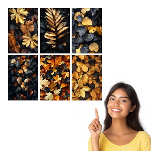 Image of SiddArtify Gold - Black Autumn Leaves Art Print Set - 300GSM Board - 12x18 Inch - Pack of 6 Wall Room Decoration art Poster Prints