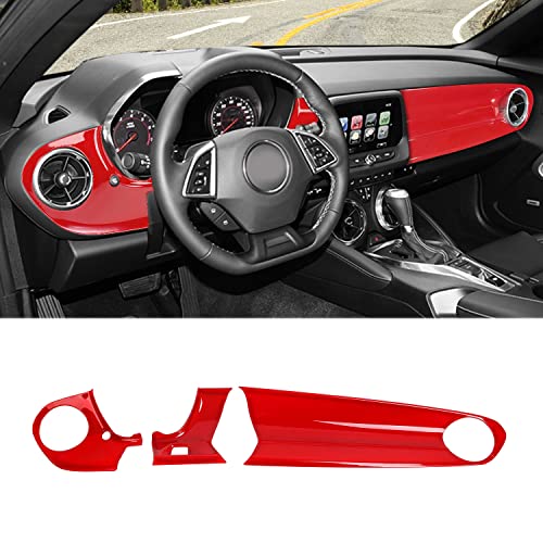 Razpoy For Camaro Center Console Panel Trim, 3Pcs Dashboard Panel Cover Compatible With 2016-2023 Chevrolet Chevy Camaro Interior Accessories, Red #TOP10