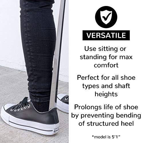 Footfitter Premium Stainless Steel Shoe Horn - 1.8 Mm Extra Thick, Best Sturdy Shoehorn With Genuine Leather Handle Grip (16" Shoe Horn) #TOP4