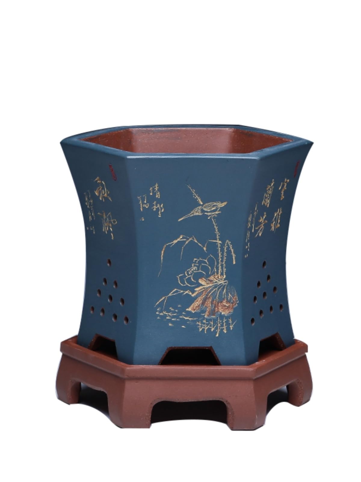 Gelasige A Flower Pots Purple Clay Planter Ceramic Hexagonal Breathable Living Room Plant Container Outdoor Flower Pots