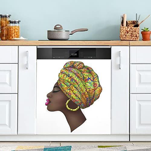 African Woman Dishwasher Magnet Cover Easy Clean Magnectic Sticker Refrigerator Magnets Decor Dish Washer Door Sticker for Home Cabinet Decals Appliances 23″x26″