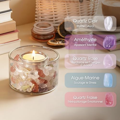 Lamptobe Porte-bougie Chakra avec Pierres de Cristal thérapeutiques, Set Porte-bougies Méditation, Cadeau Spirituel pour Femme, Anti-stress, Yoga, Bain, Énergie Reiki (Bougie Non Incluse) – vue 4