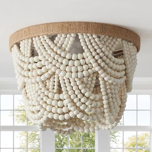 Csetuay White Boho Mini Chandelier 2-Tier Wood Beaded