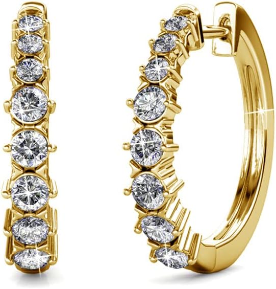 Cate & Chloe Claire 18k White Gold-Plated 20mm Silver Hoop Earrings with Simulated Diamond Crystals, Small Elegant Hoops, Hypoallergenic Jewelry for Women Gift for Her on Christmas, Anniversary