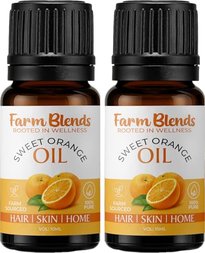 Image of Farm Blends Sweet Orange Essential Oil (10ml+10ml) Set |100% Pure, Steam Distilled| Boosts Energy, Nourishes Skin, Hair & Body | Diffuser, Aroma Therapy, DIY| Natural, Plant-Based, Therapeutic Grade