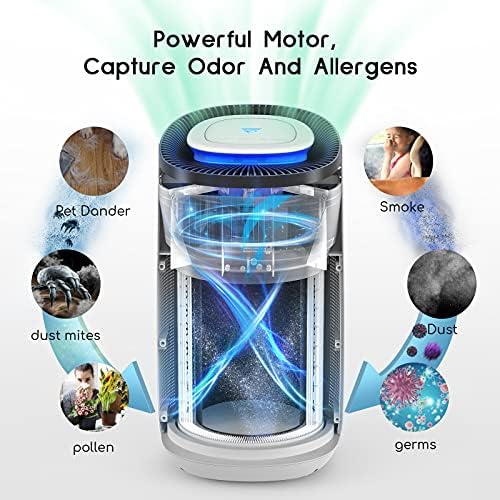 Afloia air purifier, air quality display, child lock, CADR of 550 m³ / h, H13 3-stage HEPA filter with four-speed wind, Auto-hosting 360 ° to remove 99.99% of pet dander pollen dust odor