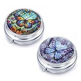 Pill Box, 2 Pcs Compartment Small Pill Case Pocket Medicine Organizer Metal Pill Container Holder for Vitamins, Medication, Fish Oil and Supplements