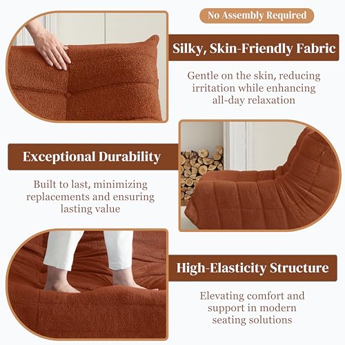 Image of Gazecaia Comfy Bean Bag Chair for Adults Teens | Fireside Floor Lounge Chair, Soft Teddy High-Resilience Memory Foam Bean Bag Couch with Non-Slip Base, for Living Room Bedroom Apartment Office, Orange