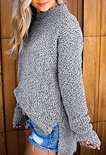 Imily Bela Womens Fuzzy Knitted Sweater Sherpa Fleece Side Slit Full Sleeve Jumper Outwears2
