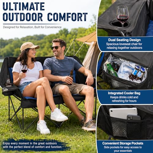 Sillón para Camping Doble para Adultos, Sofá Plegable Sobredimensionado para 2 Personas, Portátil para Césped y Patio miniatura 4