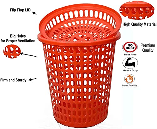 Image of Durable and Unbreakable Laundry Basket with Lid, Cap (50 L, Green and Red) - 2 Pieces
