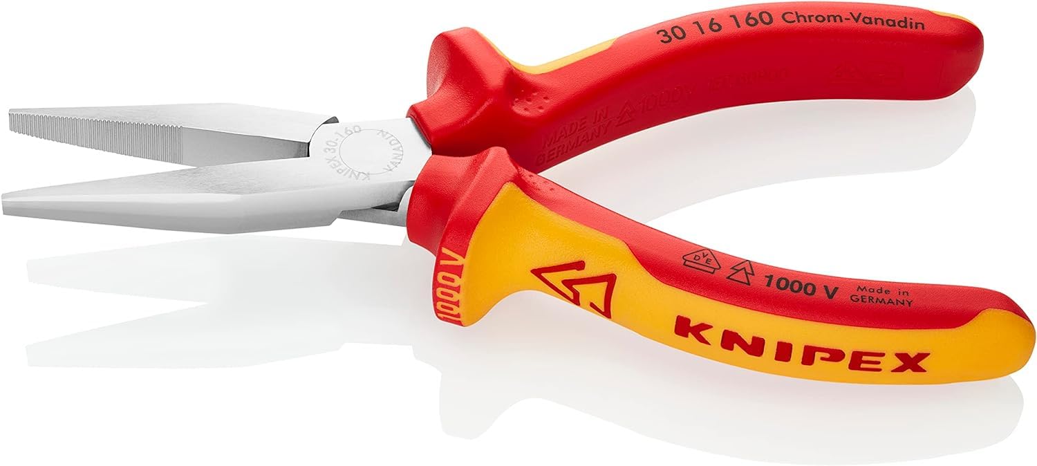 KNIPEX Alicate de boca larga cromado aislados con fundas multicomponentes, según norma VDE 160 mm, 30 16 160