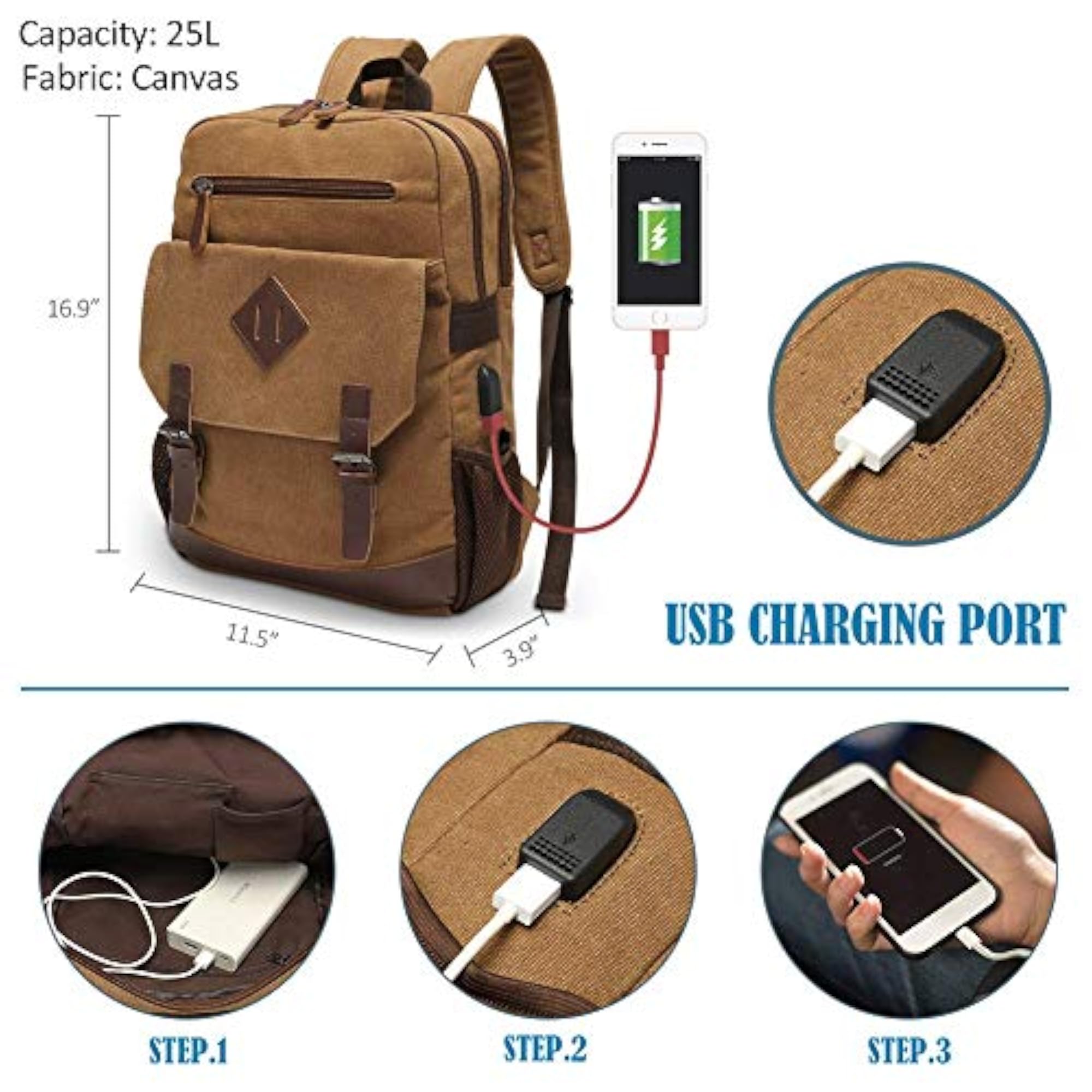 Vintage Canvas College School Backpack