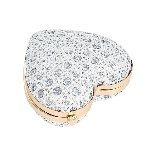 U Scinan Heart Shape Crossbody Bag for Women, Shiny PU Leather Clutch Purse with Detachable Strap, Fashion Shoulder Bag (Silver)4