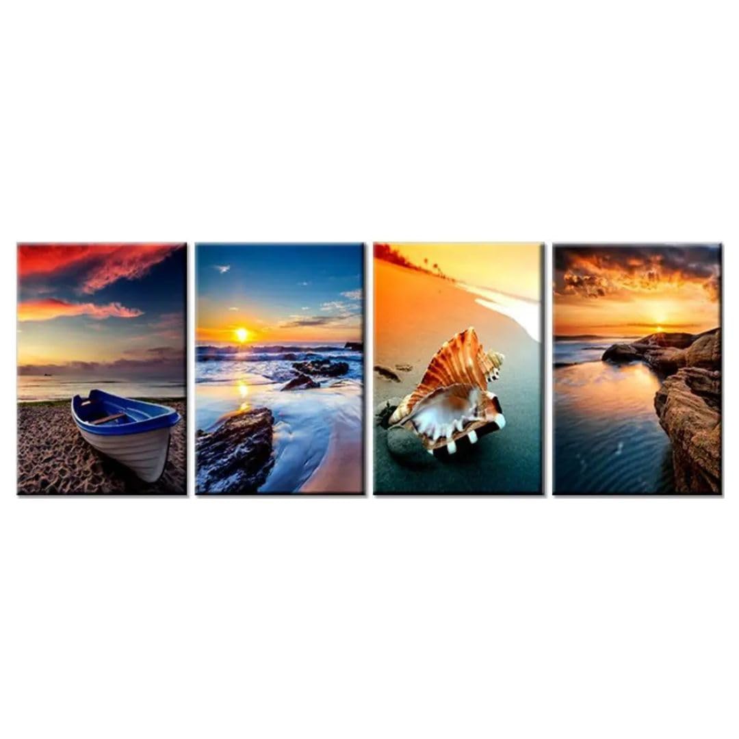 DEKORSTATION Sunrise over the Ocean Multi Wooden Framed Canvas Wall Painting for Home and Office Decor